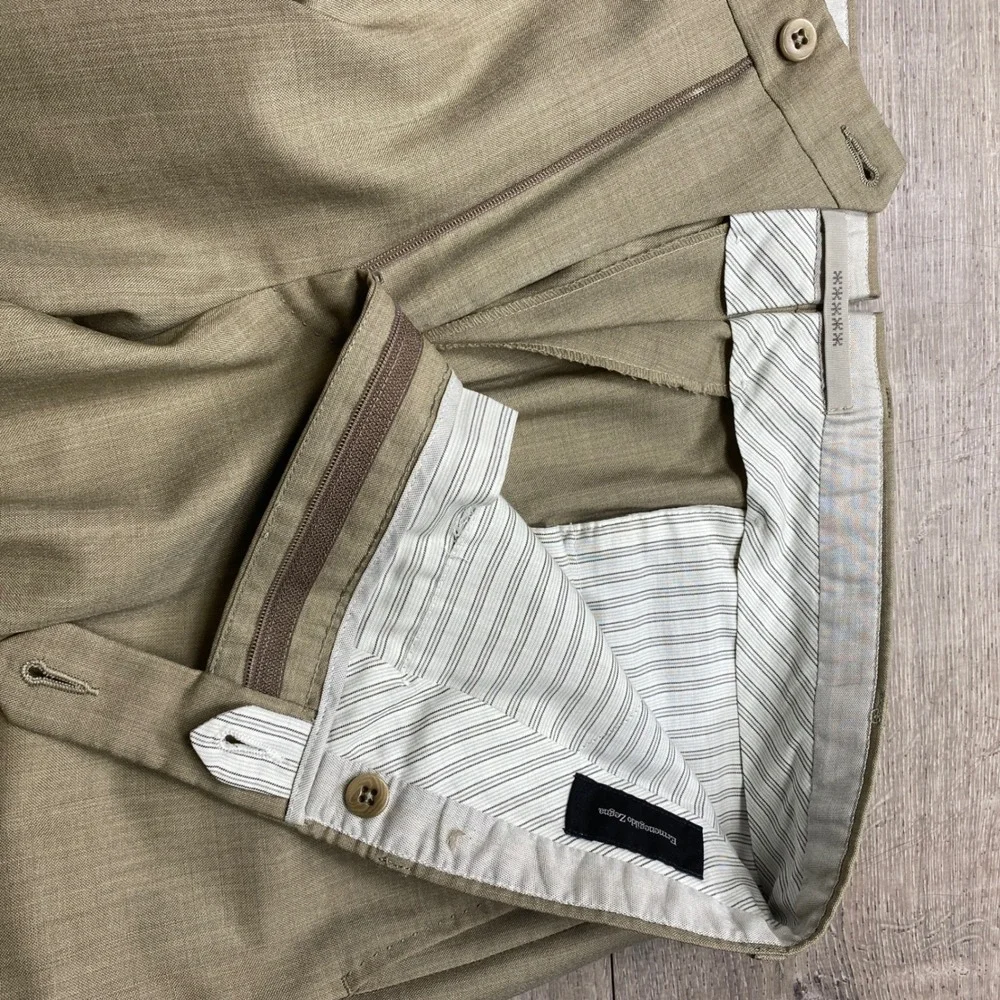 Ermenegildo Zegna Dress Pants Mens 36 Tan Wool Flat Front Luxury Business